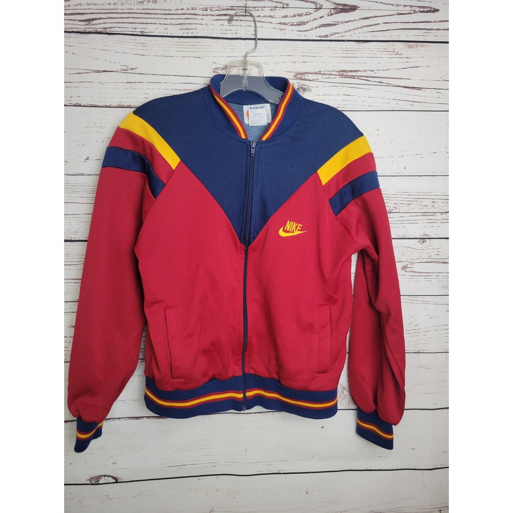 Nike Track Jacket Vintage 80s Colorblock Sporty Full Zip Boy's L Red Blue Yellow